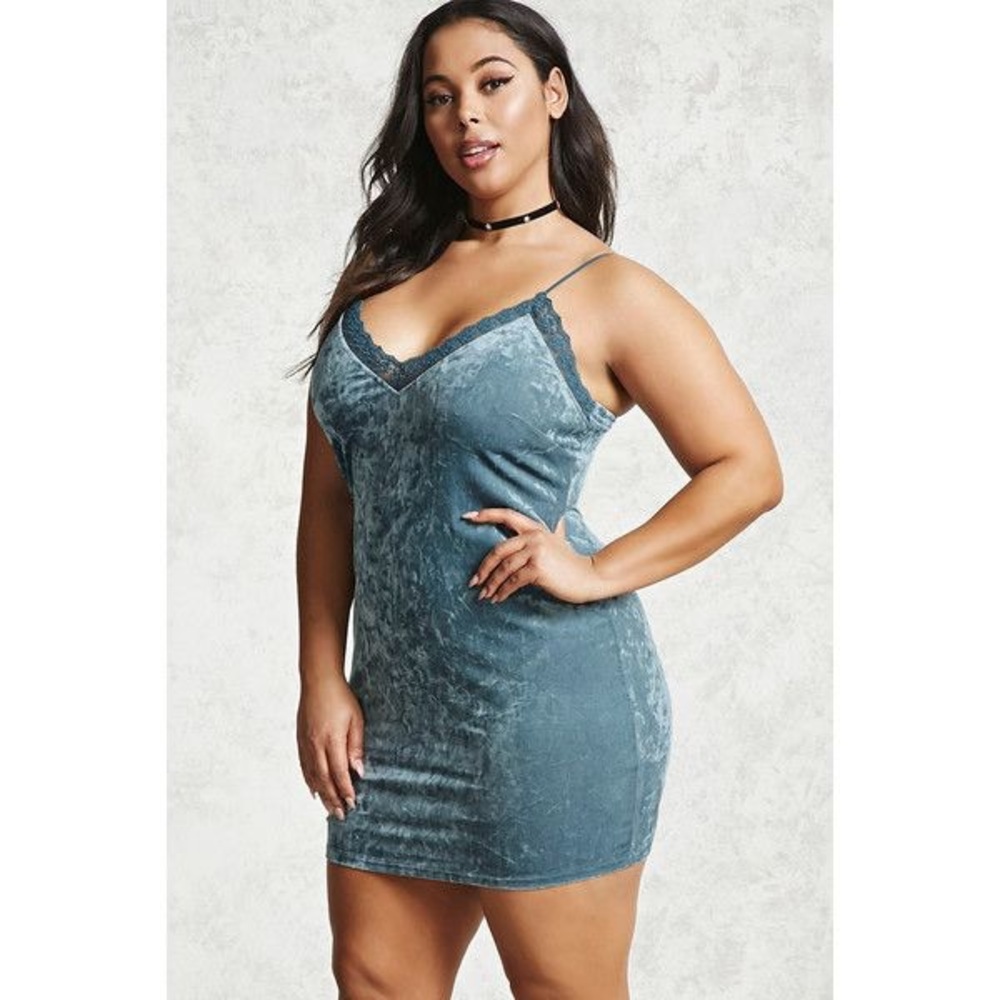 Teal velvet cami dress